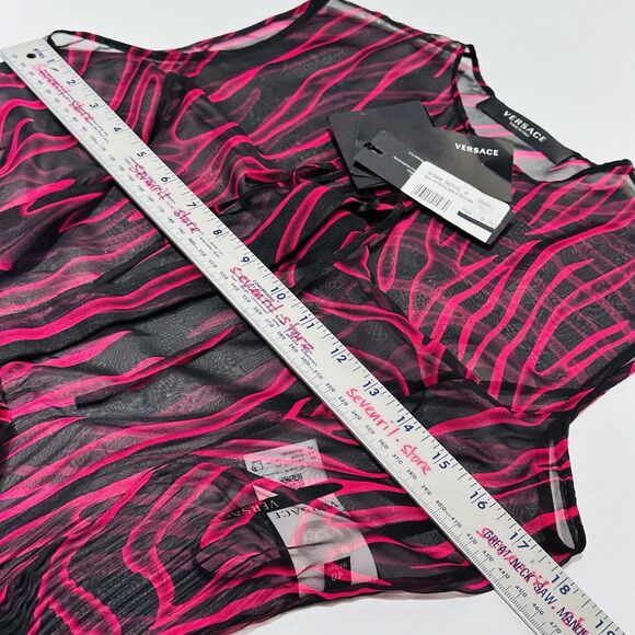 NWT $5,025 Versace Runway SS2023 Sheer Zebra Plisse Dress Red Black IT 40/US 4 - Picture 16 of 16